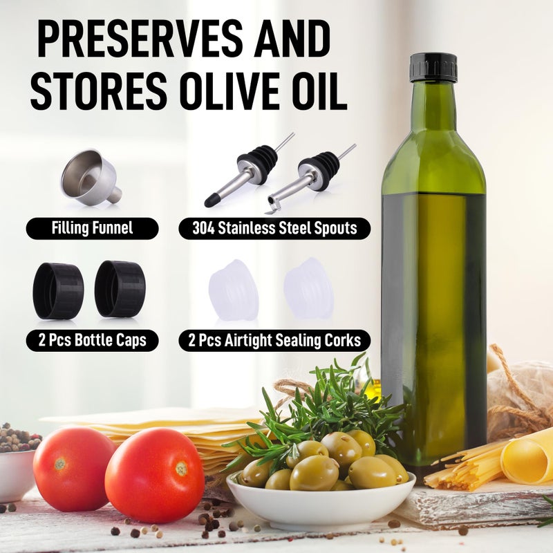 Zulay Kitchen 17oz Olive Oil Dispenser Bottle - Glass Oil Cruet with Spout  Funnel & Pourers  Easy-Pour Decanter for Kitchen Cooking and Serving (Green) - Image 3